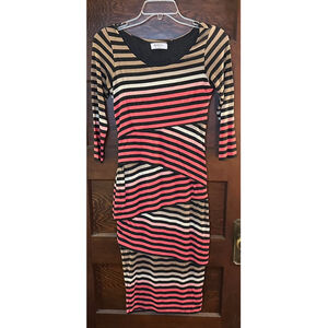 Women's Small Bailey/44 Black Coral Tan Striped Long Sleeve Dress